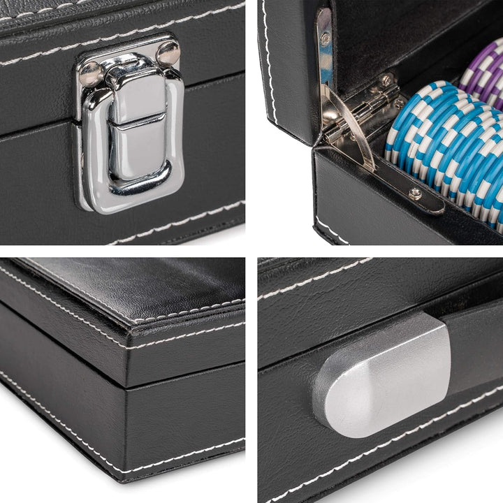 Nexos Trading Pokerkoffer Leder Deluxe mit 300 Ocean Champion Chips abgerundete hochwertige Metallke