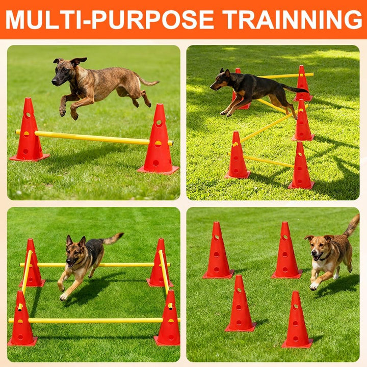 Steckhürdenset, Agility Set Hunde mit 8 Kegel(32cm) + 4 Stangen(80cm), Cavaletti Hund für Koordinati