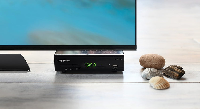 Vantage VT-92 T-HD Receiver (DVB T2, HEVC, Display, USB, HDMI, SCART, Mediaplayer) schwarz Single, S