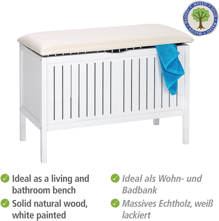 WENKO Wohnbank Oslo - Badhocker im Landhausstil, Holz, 78 x 55 x 39 cm, Weiss Wohnbahnk, Wohnbahnk