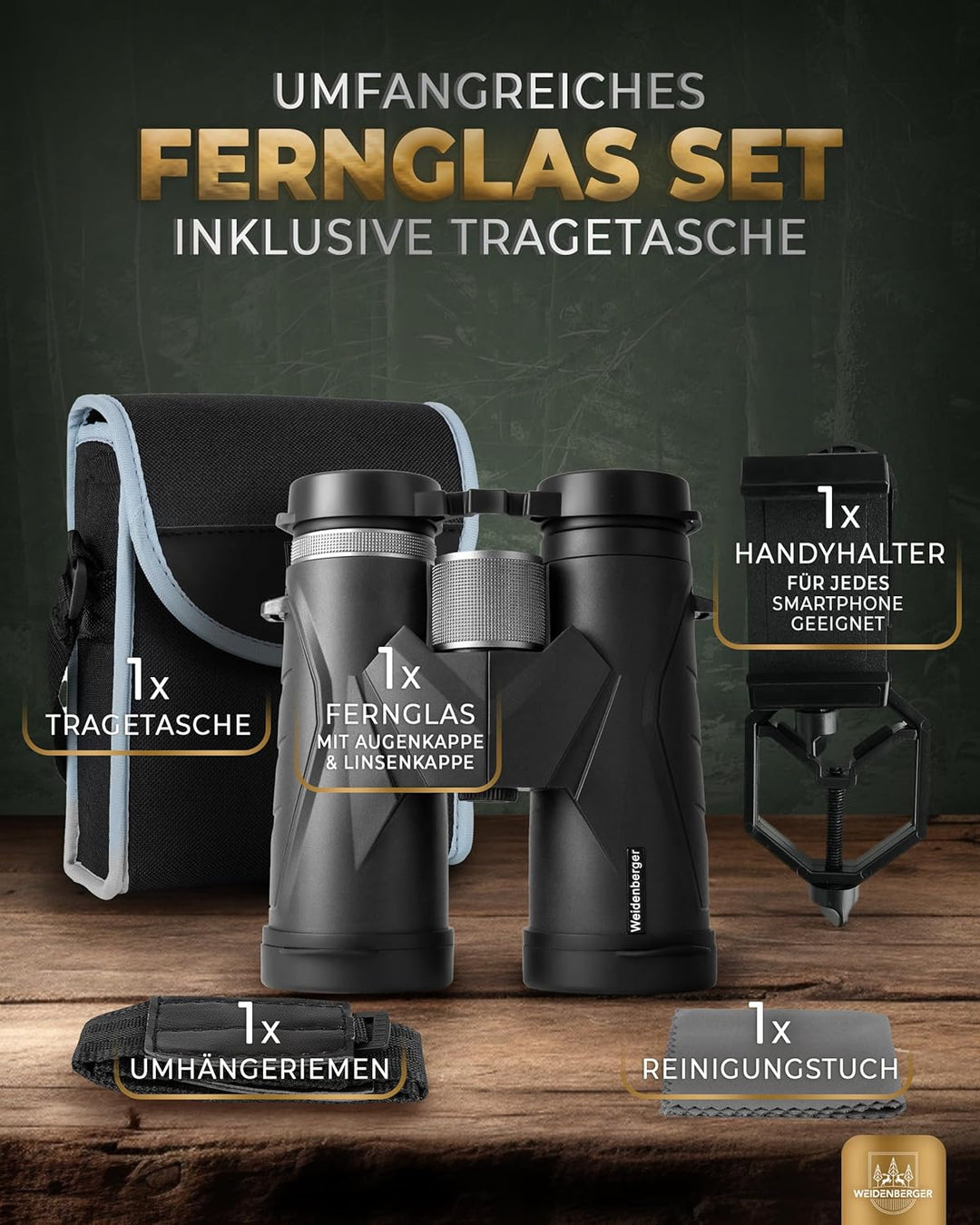 Weidenberger Fernglas 12x42, [TESTSIEGER] Magnesium Fernglas mit Nitrogenfüllung und wasserdicht, Fe