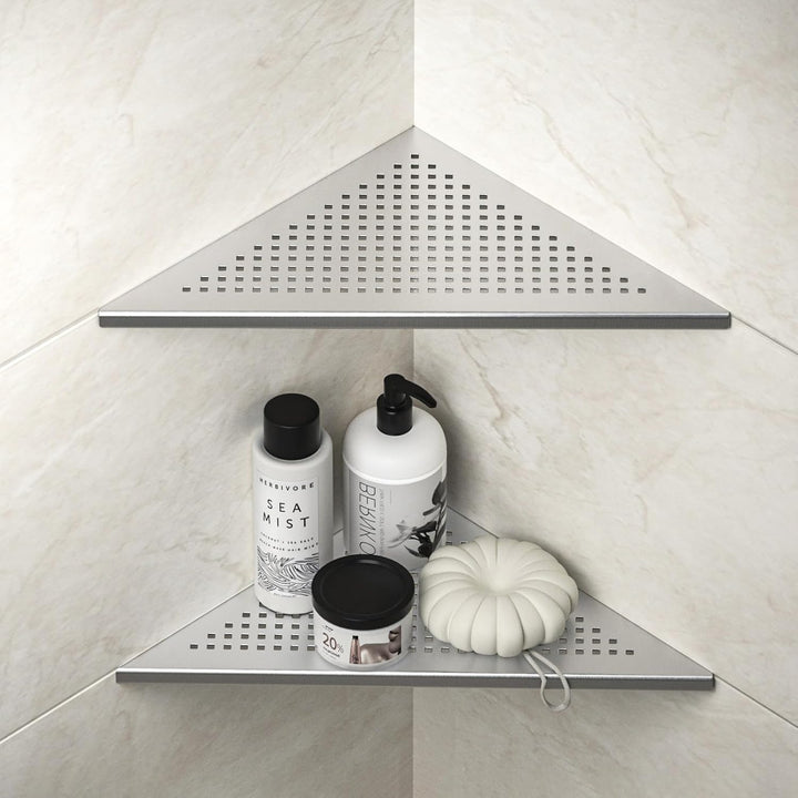 Bernkot Eck Duschregal, Edelstahl 304 Badezimmerregal aus Stahl mit Gitterdesign für geflieste Wände