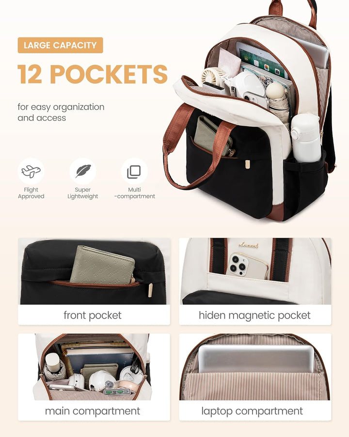 LOVEVOOK Rucksack Damen, 15,6 Zoll Laptop Schultasche Mädchen mit Laptopfach, Wasserdicht Reiserucks