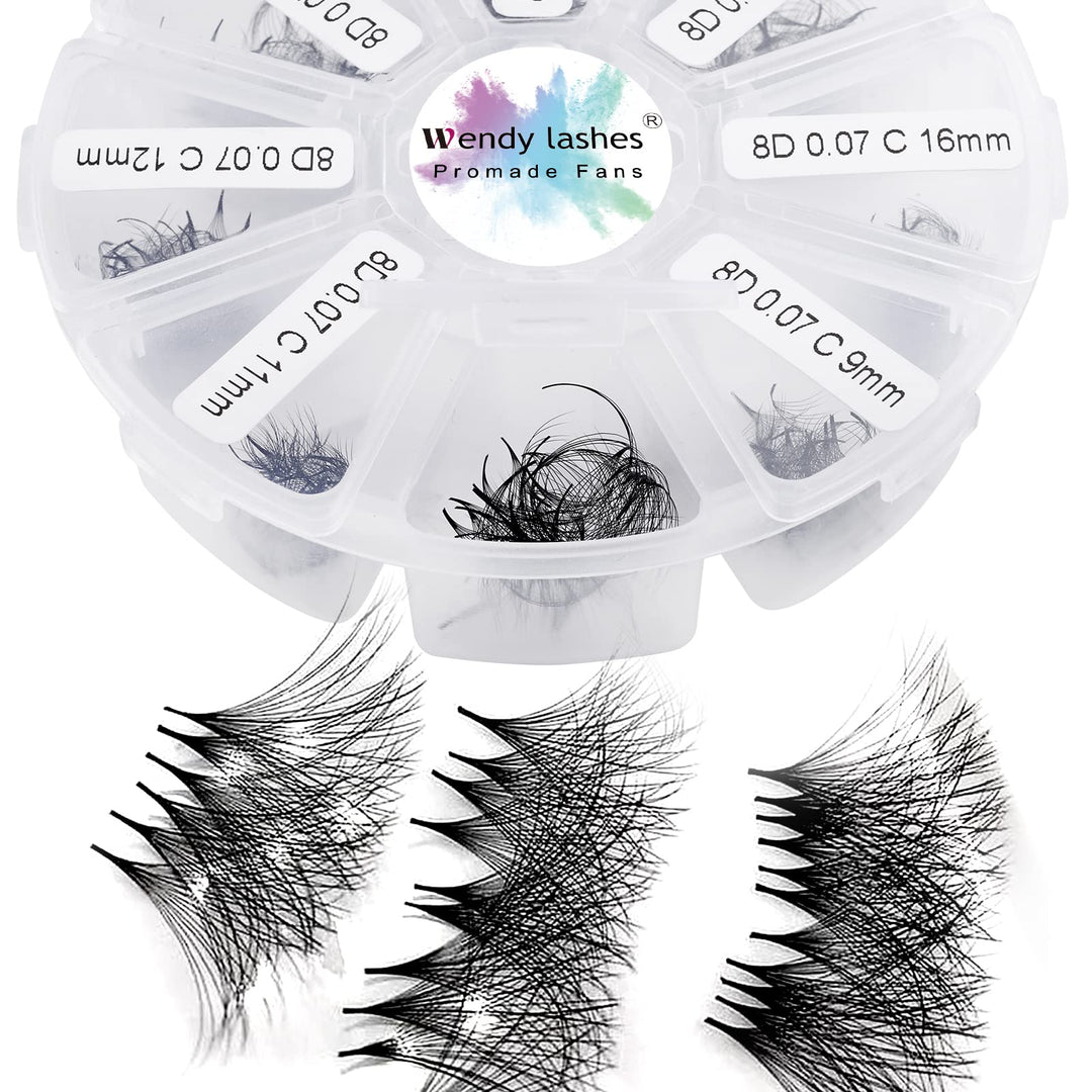 Fertige Fächer Wimpern Gefächerte Wimpern 8D 500 Stück 9-16mm D Curl 0,07mm Premade Volumen Fans Wim