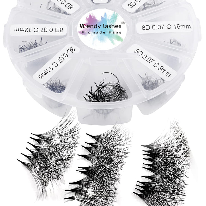 Fertige Fächer Wimpern Gefächerte Wimpern 8D 500 Stück 9-16mm D Curl 0,07mm Premade Volumen Fans Wim