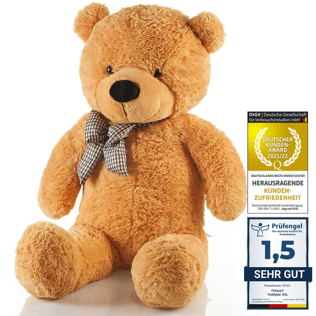 Feluna Riesen Teddybär XXL Kuschelbär 120 cm gross Plüschbär - Original Teddy Bär mit Schleife Hellb