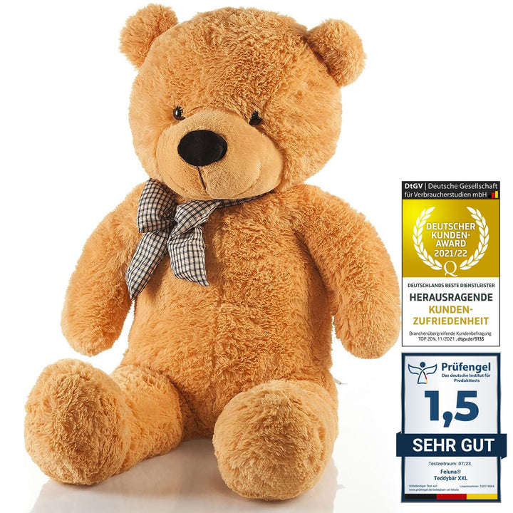Feluna Riesen Teddybär XXL Kuschelbär 120 cm gross Plüschbär - Original Teddy Bär mit Schleife Hellb