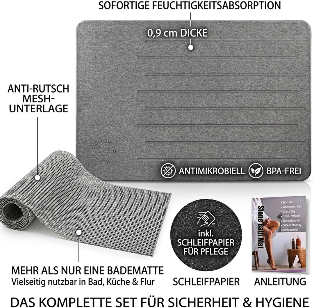 Amilutuo Badematte Stein, Diatomite Stone Bath Mat, rutschfeste Stein Badematte, Badematte Stein Sch
