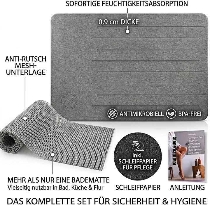 Amilutuo Badematte Stein, Diatomite Stone Bath Mat, rutschfeste Stein Badematte, Badematte Stein Sch