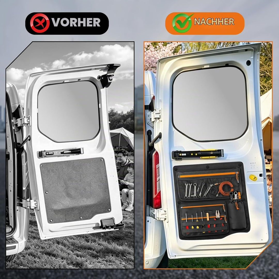 2PCS Scheunentor Aufbewahrungsorganizer kompatibel mit Ford Transit Custom 2006-2023, Taschen-Organi