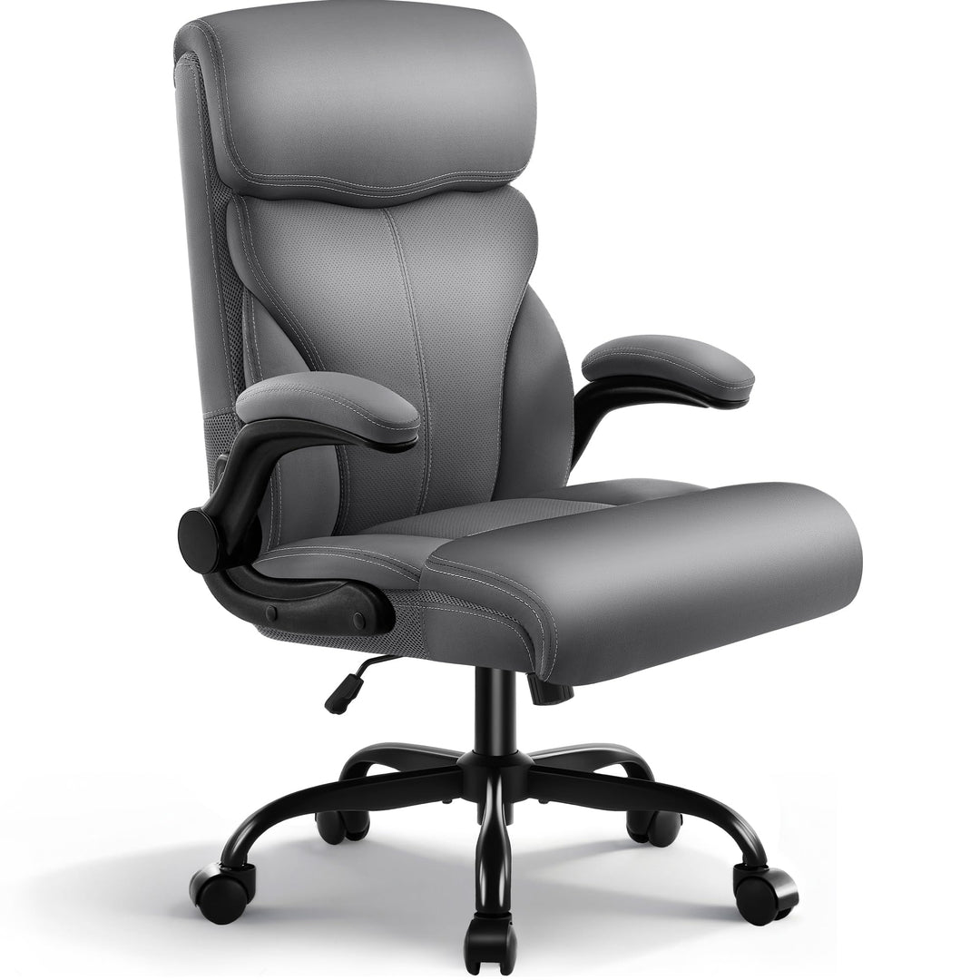 Chefsessel aus PU-Kunstleder, Bürostuhl Ergonomisch mit Verstellbaren Armlehnen und Hoher Rückenlehn