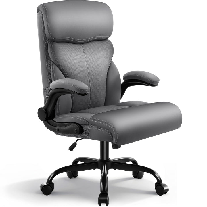 Chefsessel aus PU-Kunstleder, Bürostuhl Ergonomisch mit Verstellbaren Armlehnen und Hoher Rückenlehn