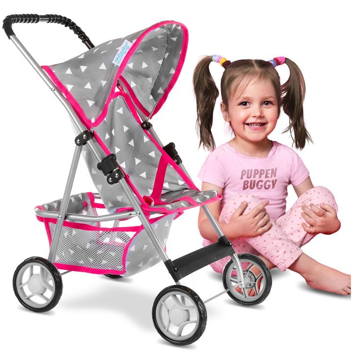 Kinderplay Puppenwagen, Puppen Buggy Kinderwagen, Buggy mit Anschnallgurt und Einkaufsnetz - Babyspi