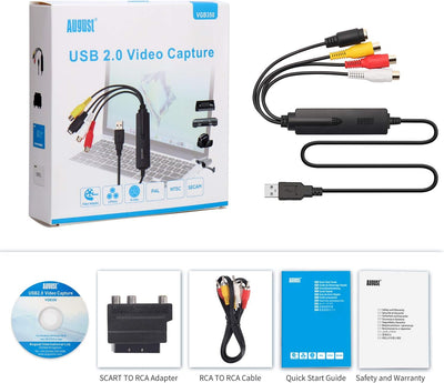 USB Video Grabber – August VGB350 Konverter mit Composite und S-Video Anschluss zum Digitalisieren v