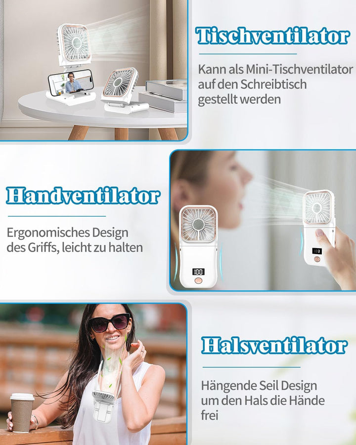 DDKJ Handventilator, Tragbarer Mini Ventilator Hand, 3 Geschwindigkeiten Portable Fan Klein (180°sch