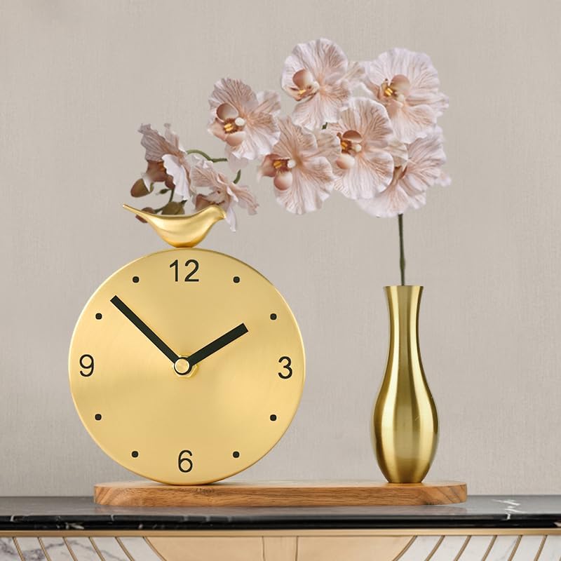 Moderne Messing Vogel Tischuhr Leise Minimalistisch Kreative Desktop Deko für Zuhause oder Büro （Blu