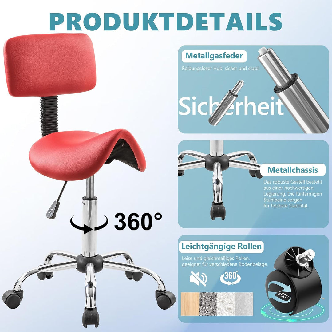 Mingone Sattelhocker Ergonomischer Arbeitshocker 360° Drehbarer Hocker Höhenverstellbarer Bürohocker