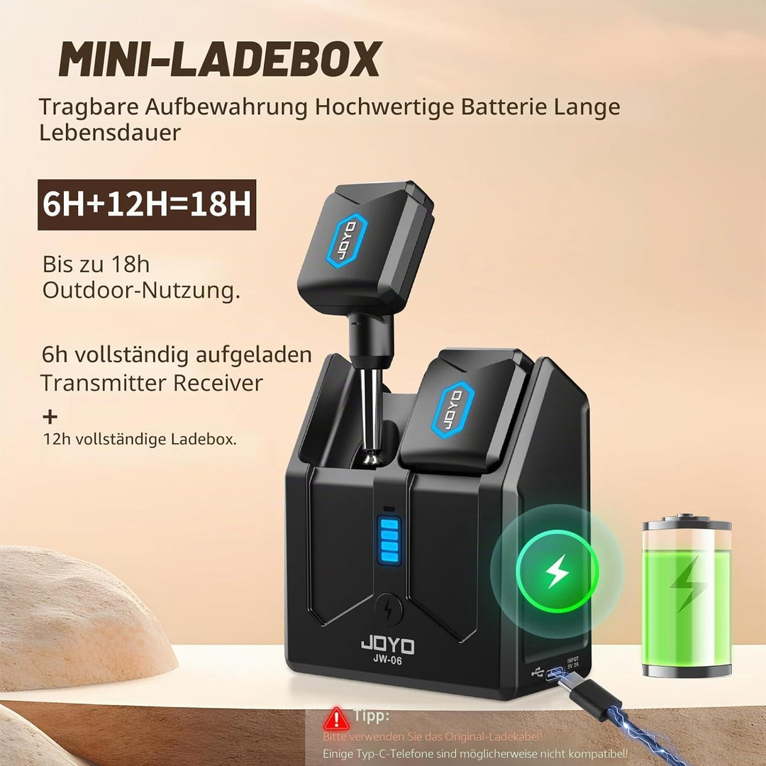 JOYO Kabelloser Gitarren-Sender und -Empfänger, 5,8 GHz, mit Ladebox, 4 Kanäle, für Gitarre, Bass, e