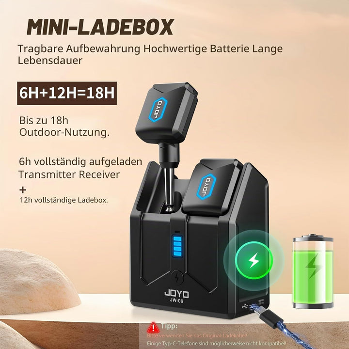 JOYO Kabelloser Gitarren-Sender und -Empfänger, 5,8 GHz, mit Ladebox, 4 Kanäle, für Gitarre, Bass, e