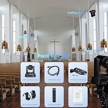 TONGVEO HDMI PTZ-Kamera 20X Optischer Zoom, Kirche Live-Streaming USB 1080P 60fps Kamera für Gottesd