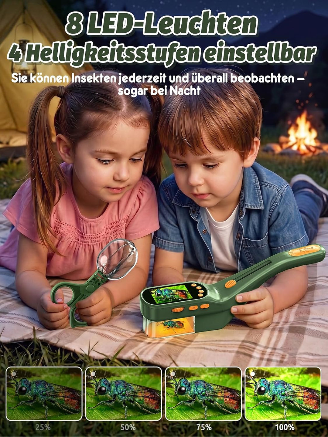 Acoath Mikroskop für Kinder, Insektenfänger Entdeckerset, 2,4-Zoll-Bildschirm, Fotografieren erlaubt
