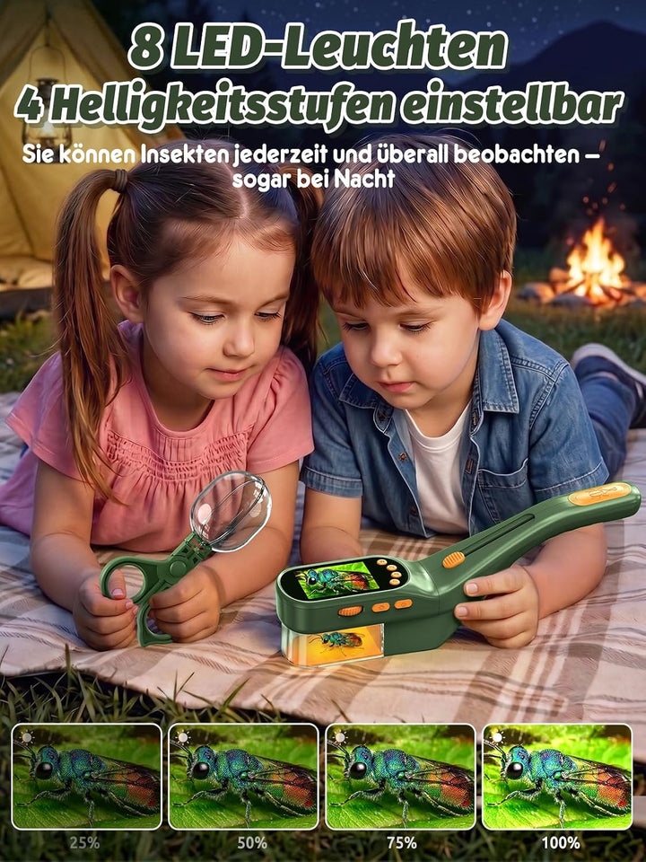 Acoath Mikroskop für Kinder, Insektenfänger Entdeckerset, 2,4-Zoll-Bildschirm, Fotografieren erlaubt