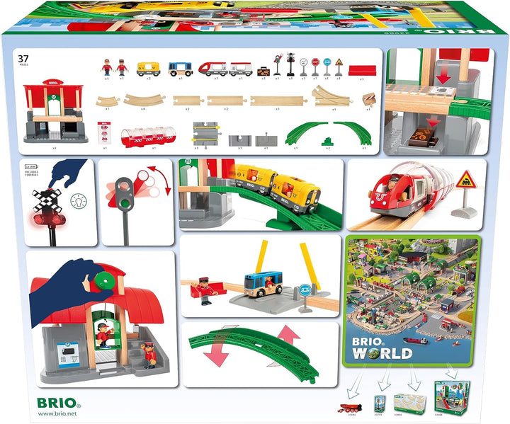BRIO World 33989 Grosses City Bahnhof Set - Umfangreiches Holzeisenbahn-Set mit Umsteigebahnhof - Em