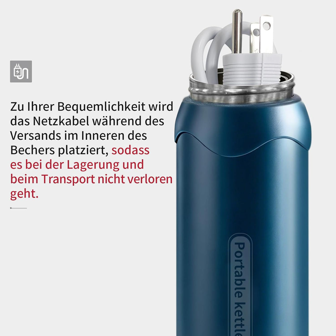Elektrischer Reisewasserkocher mit 4 Temperaturstufen, 450ml Mini Wasserkocher aus 304 Edelstahl &amp; V