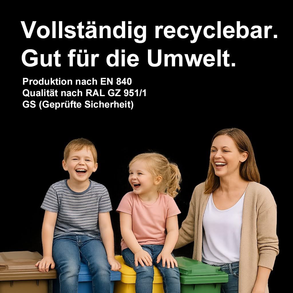 plasteo 240 Liter Graue Mülltonne – Robuster Abfallbehälter für Mülltrennung – Wetterfest & Langlebi