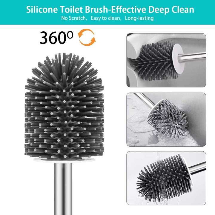 Braoses Toilettenbürste Silikon mit Halter klobürste Set Wandmontage & Stehen Edelstahl Langer Stiel