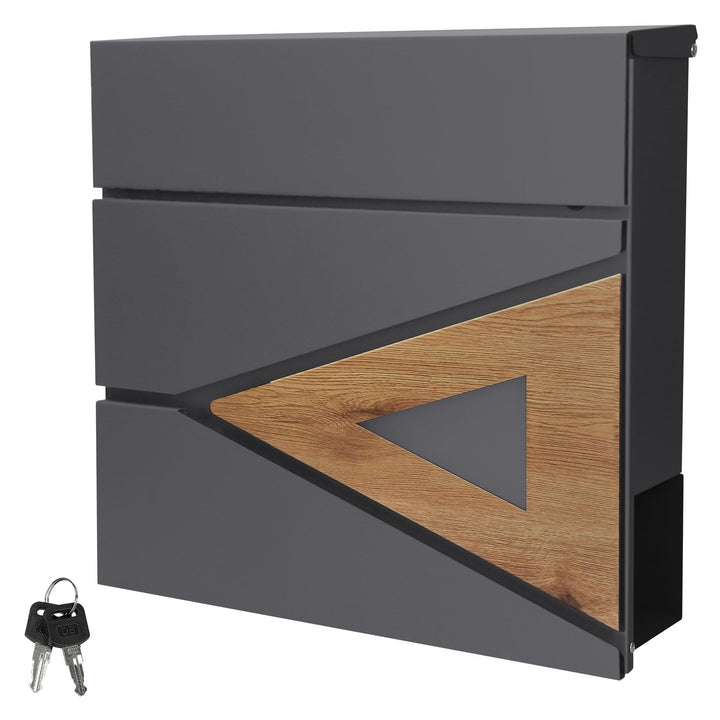 ML-Design Briefkasten 37x36,5x11 cm Anthrazit/Holzoptik aus Stahl, Postkasten mit Zeitungsfach, Absc