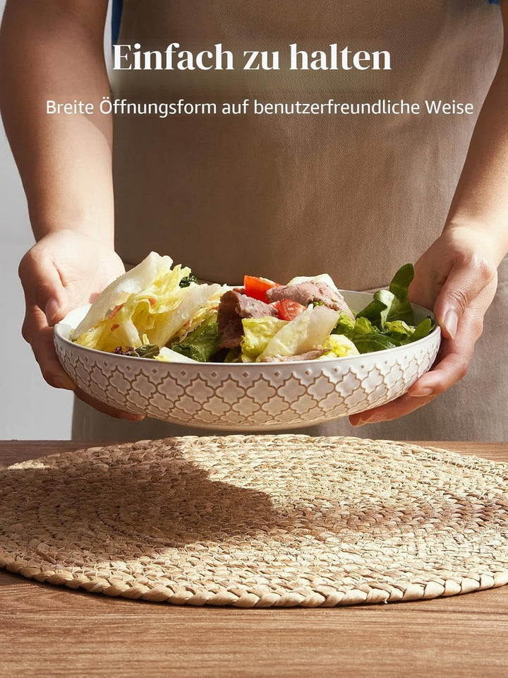 DOWAN Pastateller Gross Tief 4er Set, Ø 21,5 cm Porzellan Suppenteller Tief, Pastaschale Rund, Klass