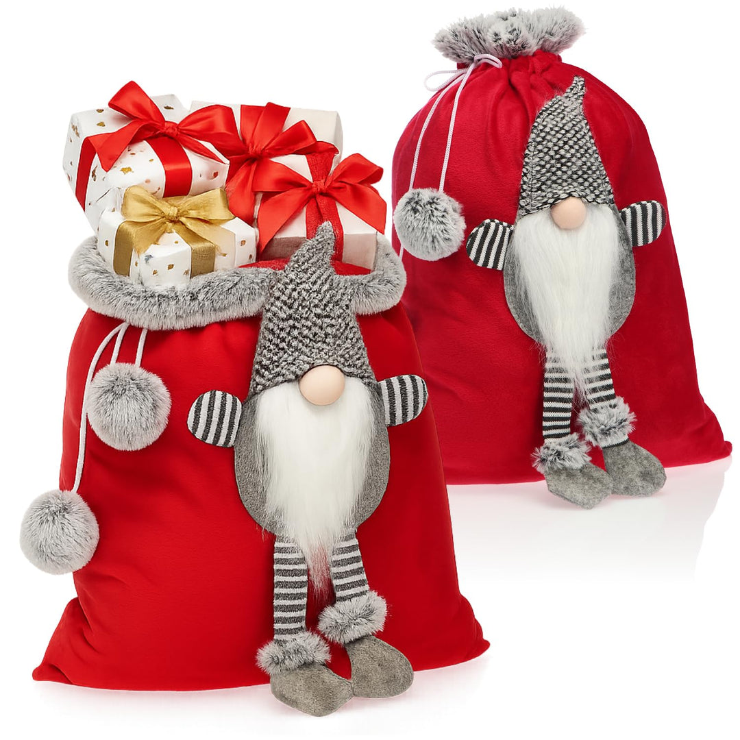 COM-FOUR® 2x Premium Weihnachtssack - roter Geschenkesack zum Befüllen - Weihnachtsbeutel mit Bommel