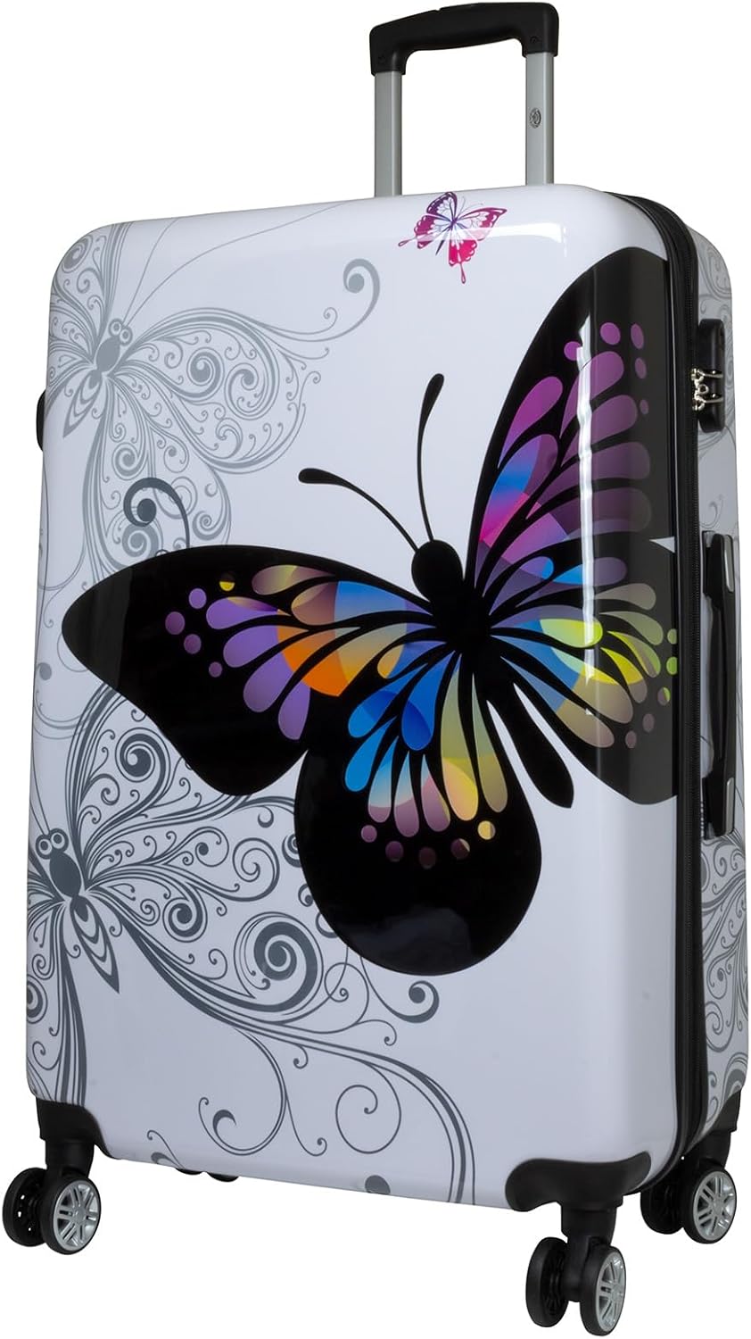 Trendyshop365 grosser Reisekoffer Hartschale 77 cm - Butterfly weiss Reisekoffer - Grösse L Butterfl