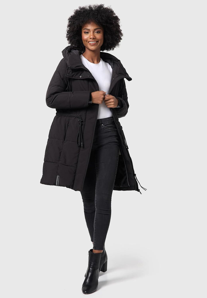Navahoo Damen Wintermantel kurzer Steppmantel mit Kapuze Zuckertatze XIV XS-XXL XS Schwarz, XS Schwa