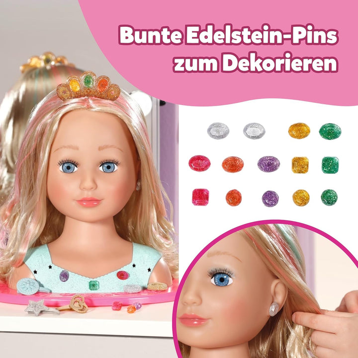 BABY Born Stylingkopf Prinzessin, Puppenschminkkopf für Kinder mit Langen blonden Haaren inkl. Schmi