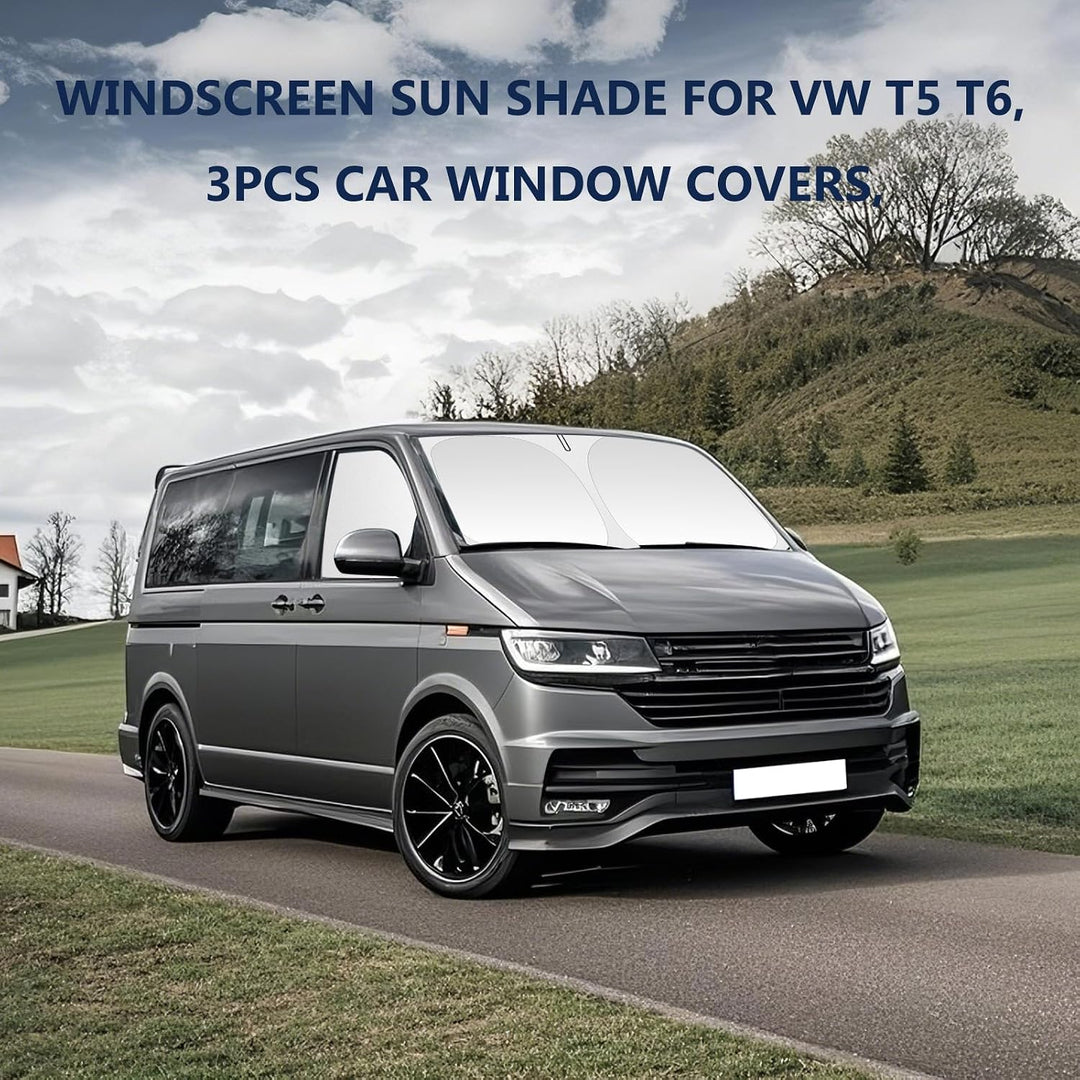 ZATOOTO Sonnenschutz für VW T5 T6 Frontscheibe &amp; Seitenfenster, Magnetisch | 3 Stück, Thermomatte VW