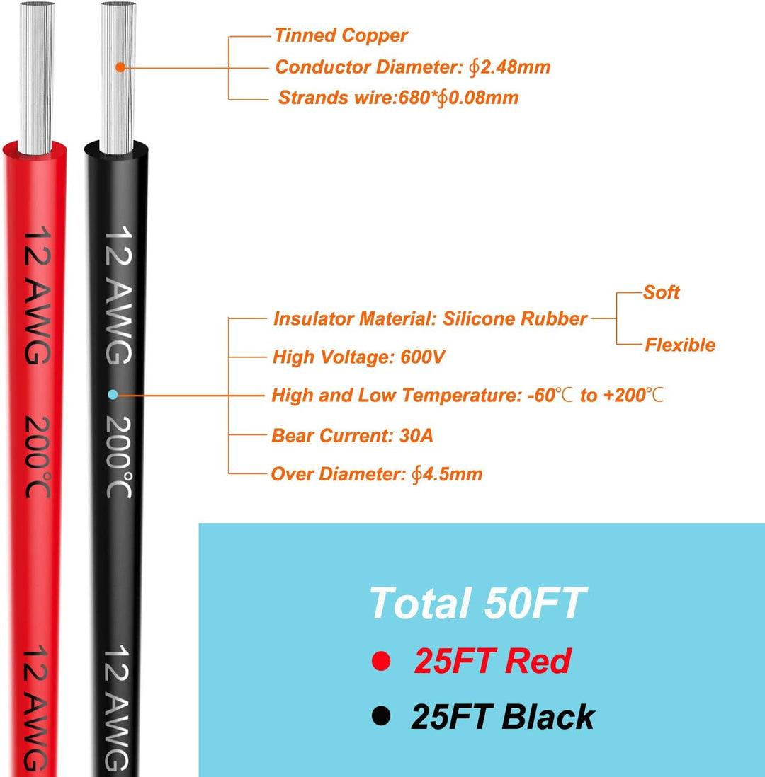 3.3mm² 12AWG Silikon Elektrischer Draht Hook-up Kabel Insgesamt 20 Meter [10 Meter schwarz und 10 Me