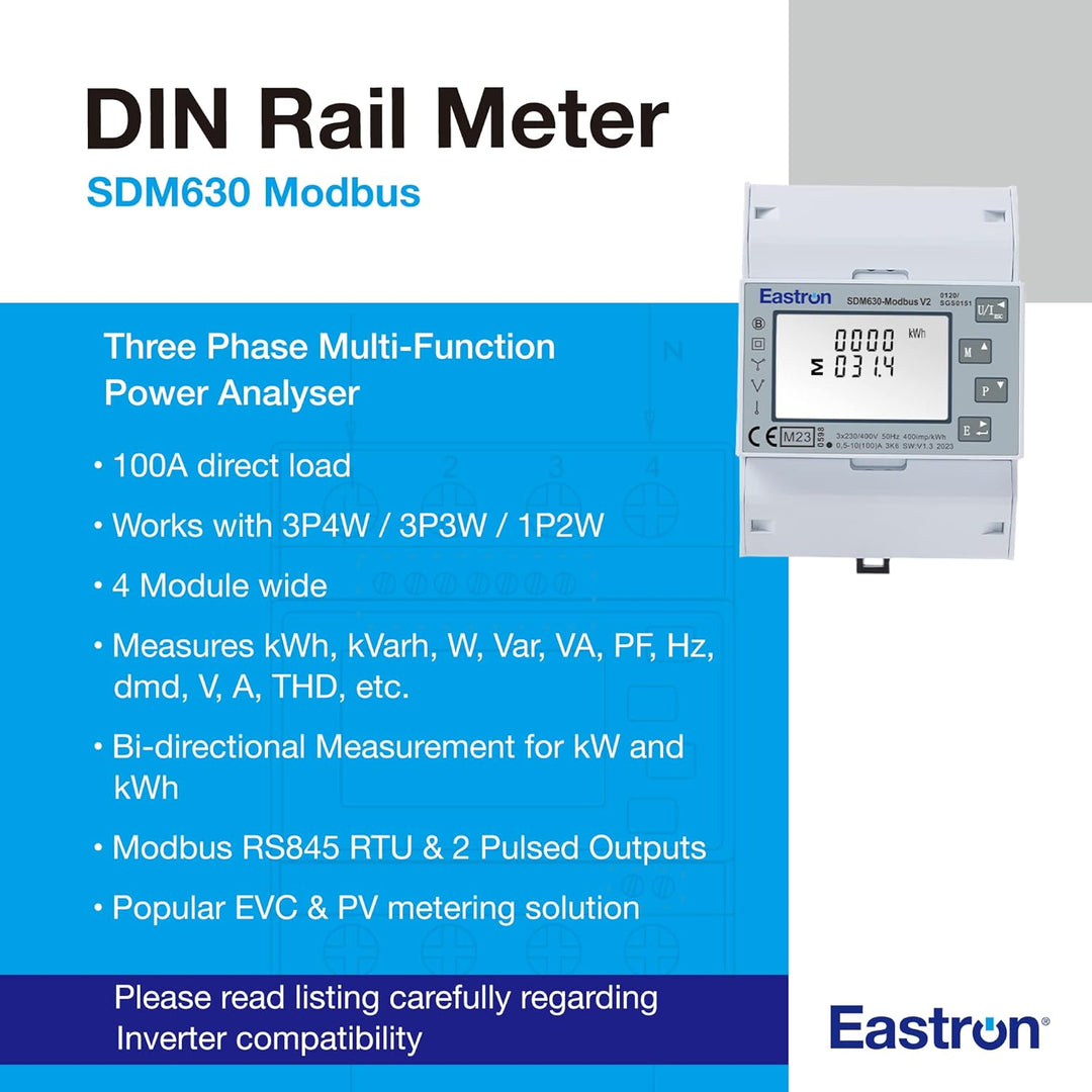 SDM630 Modbus v2 Drei-Phasen-Elektro-Energiezähler, 100 Ampere kWh DIN-Schienen-Leistungsmesser, Pul