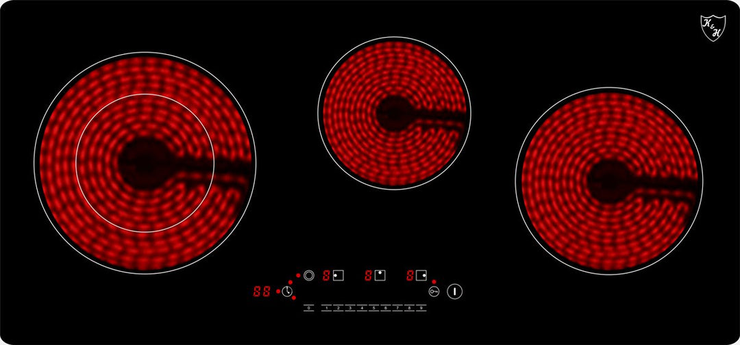 K&H 3 Zonen Glaskeramikkochfeld 75cm Elektro Autark Starkstrom-Kein Stecker Eingebaut NC-5404 Elektr