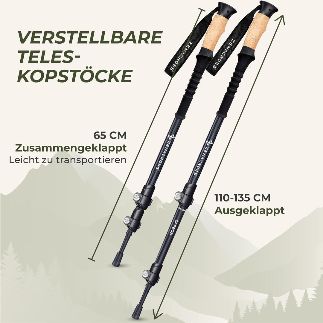 Wanderstöcke Teleskop [Carbon oder Aluminium] - Nordic Walking Stöcke Damen/Herren Ultraleichte - Tr