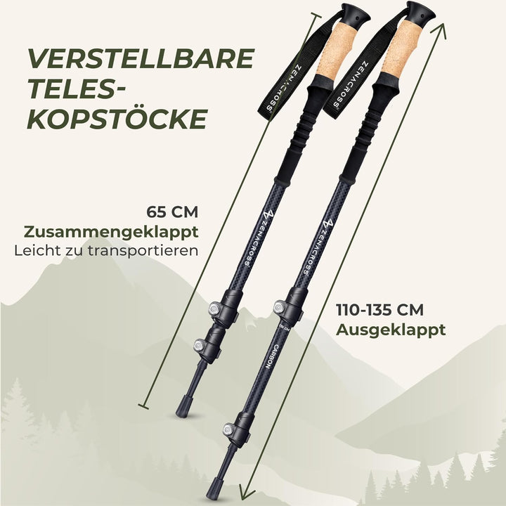 Wanderstöcke Teleskop [Carbon oder Aluminium] - Nordic Walking Stöcke Damen/Herren Ultraleichte - Tr