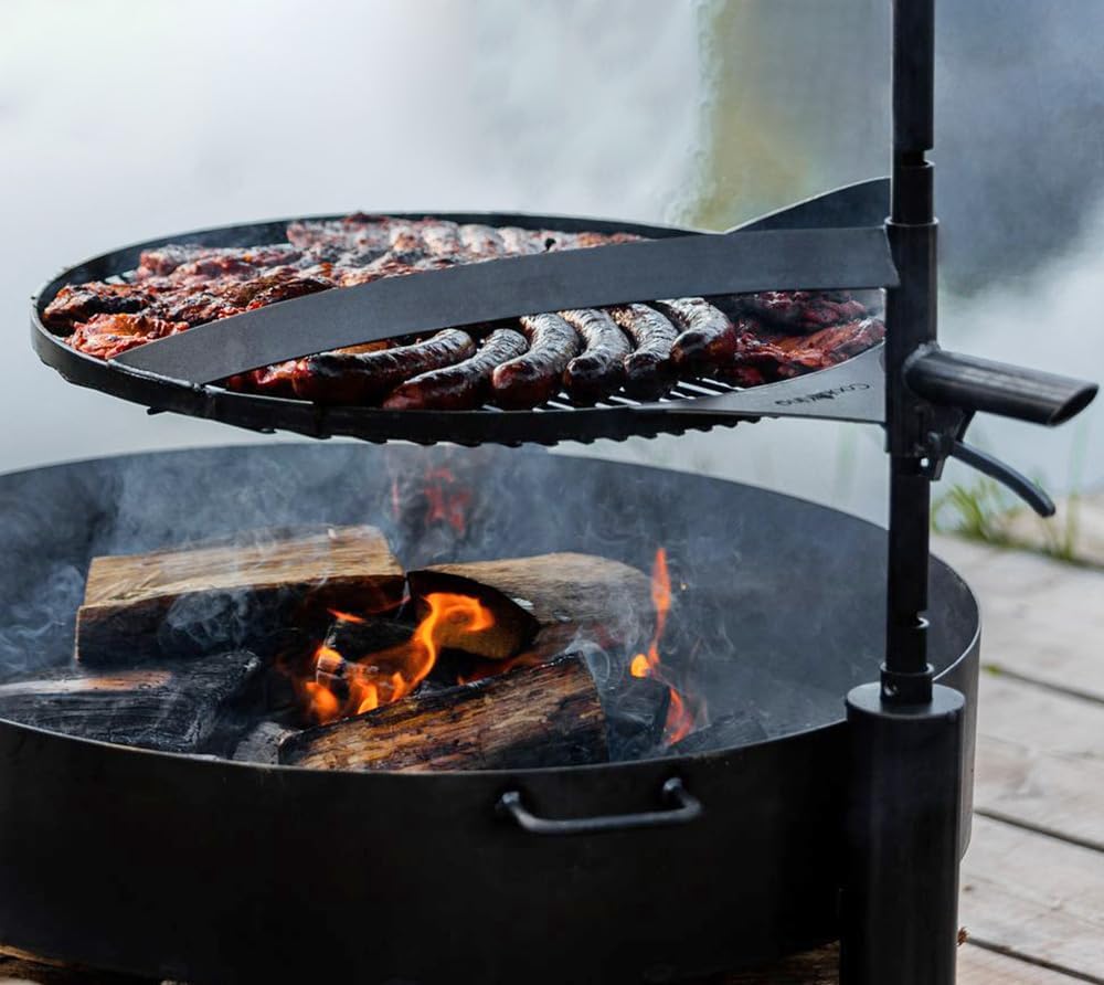 CookKing Feuerschale Montana X 60 mit Holzlager und Zubehör aus Rohstahl Ø 60 cm handgeschweisst wet