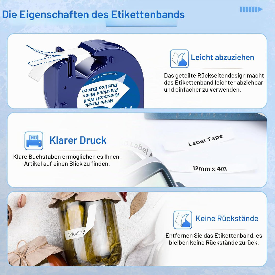 MarkField Kompatible Etikettenband als Ersatz für Dymo Letratag Kunststoff Schriftband 91221 S072166
