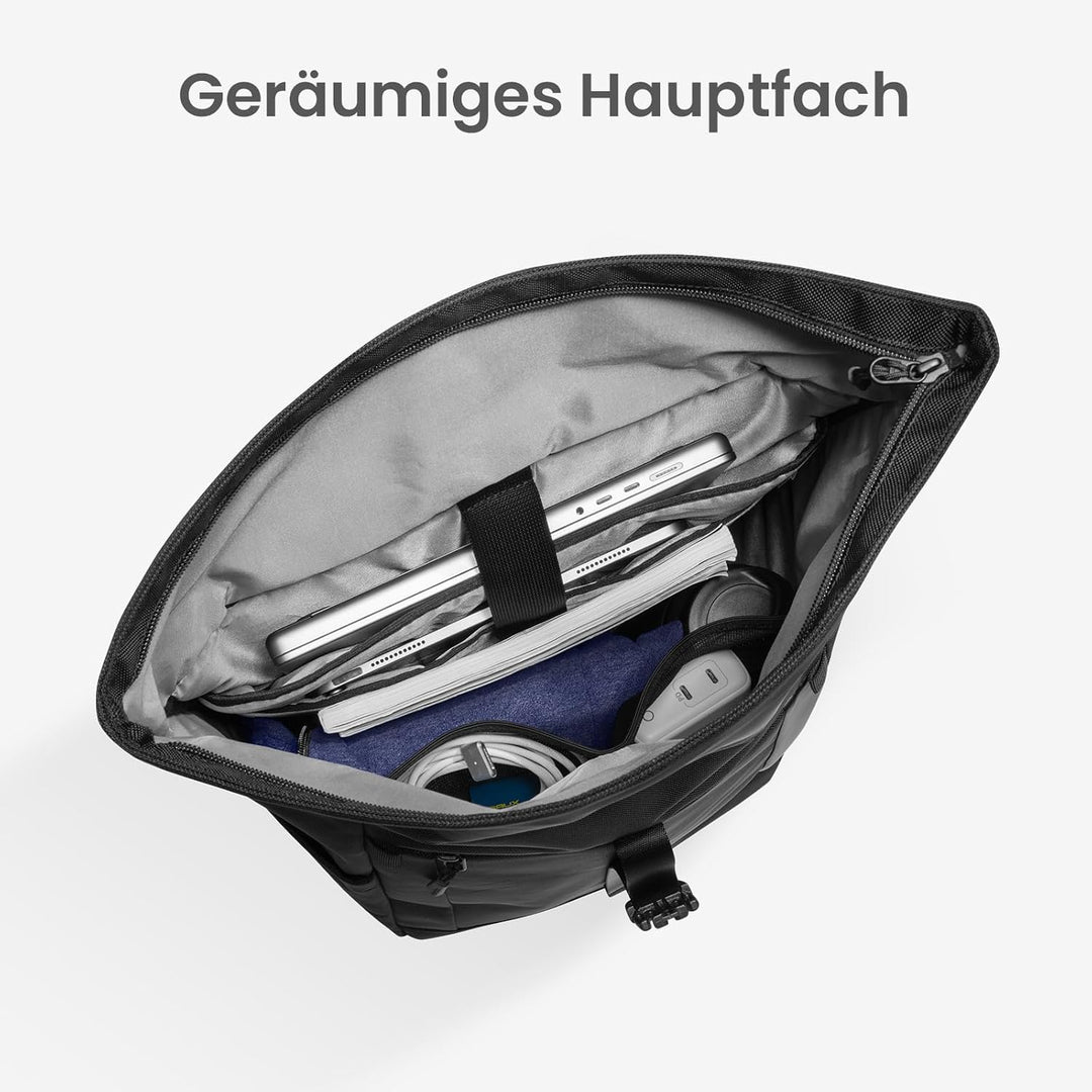 tomtoc Rolltop Rucksack Herren Damen 25L-30L Wasserdicht Schulrucksack Tagesrucksack mit 17,3 zoll L
