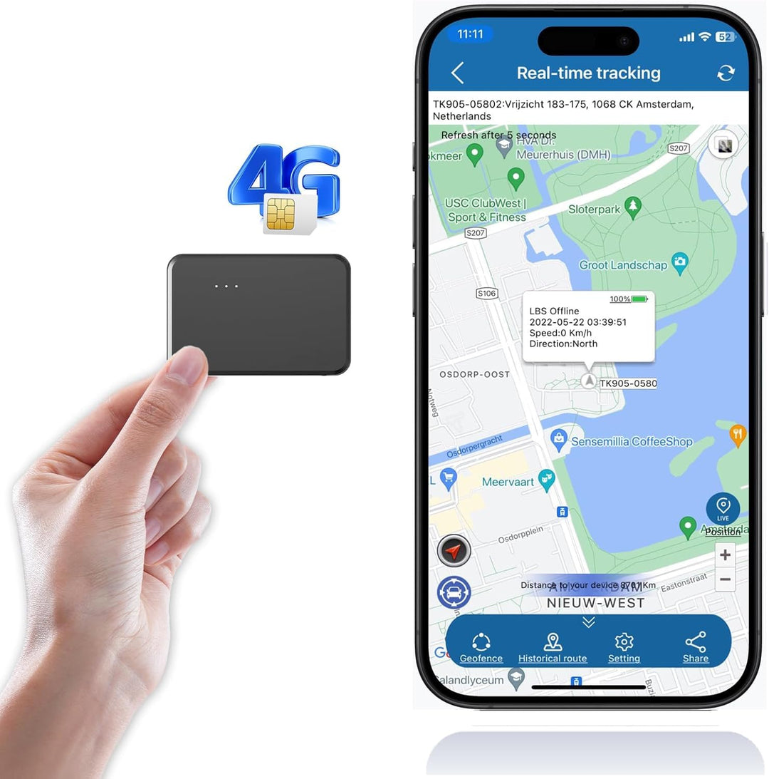 TKMARS 4G Mini-GPS-Tracker GPS Tracker mit SIM Karte mit Mehreren Alarmen,Langer Lebensdauer,Stark M