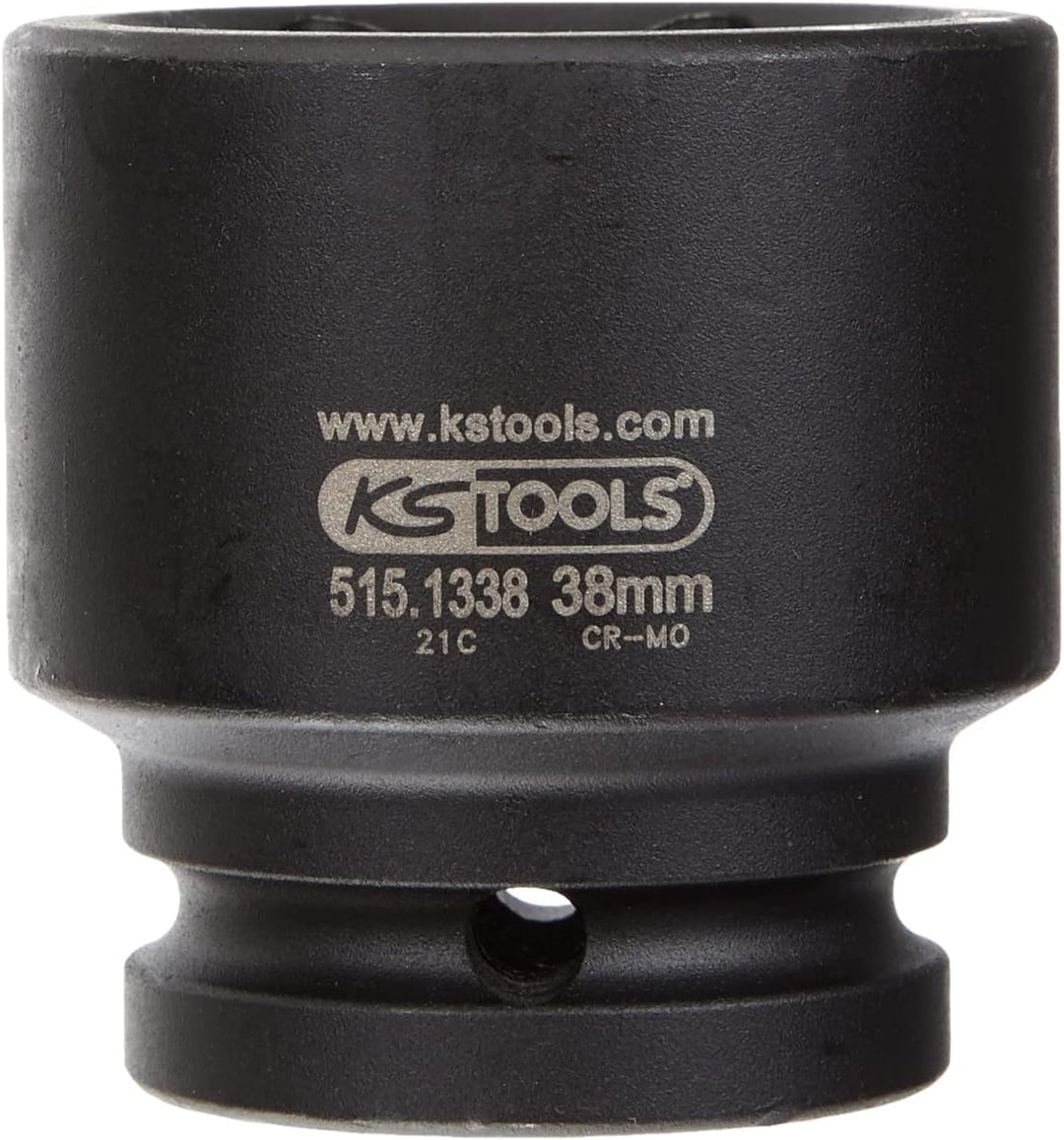 KS Tools 515.0210 3/4" Sechskant-Kraft-Stecknuss-Satz, 8-teilig kurz, 24-38mm, Schwarz, 35 x 25 x 13