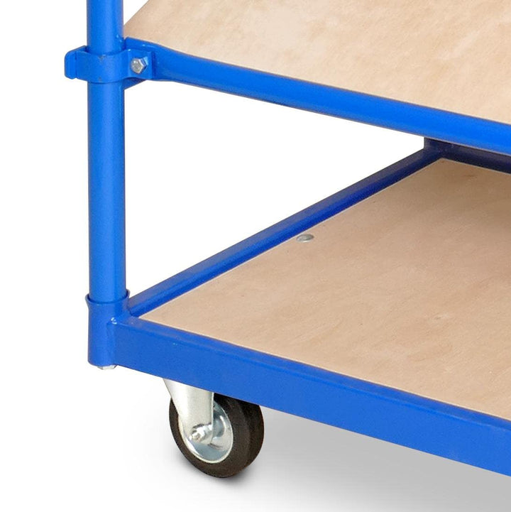 BRB Schrägboden-Regalwagen mit 5 Ebenen, BxTxH 1050x500x1450 mm, 2 Lenk- (mit Feststellbremse) u. 2