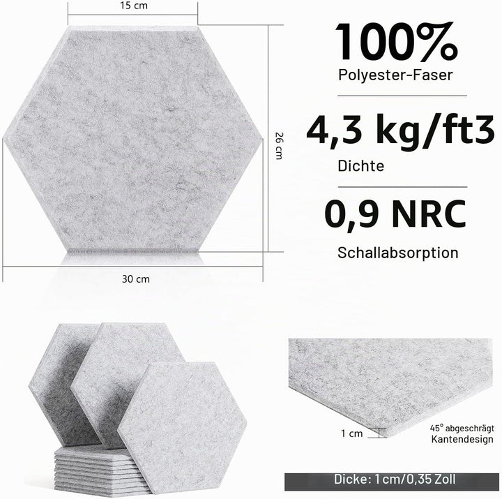 Akustikplatten selbstklebend, Deecam 30X26X1 CM Hohe Dichte Akustikpaneele, Schallschutz/Schmücken f