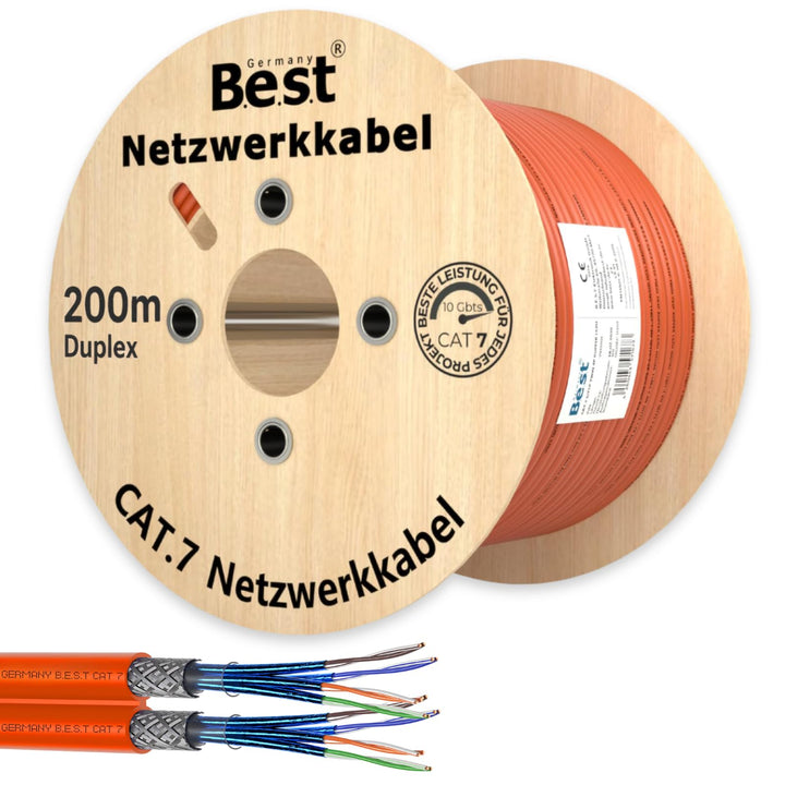 Germany B.e.s.t CAT 7 200M Duplex Netzwerkkabel Verlegekabel Kupfer LAN Kabel Ethernetkabel S/FTP 10